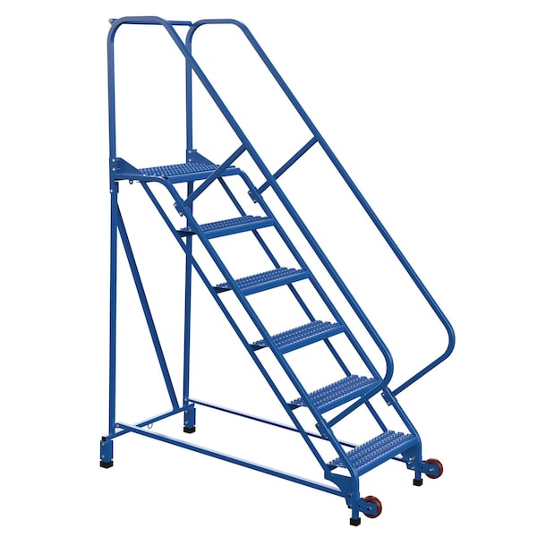 90 H Steel Tip N Roll Ladder, Grip, 6 Step, 50 deg., 6 Steps
